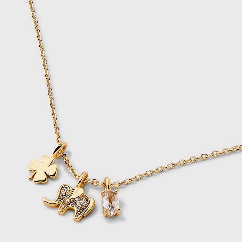 slide 4 of 4, 14K Gold Dipped Elephant Clover Charm Pendant Necklace - Gold, 1 ct