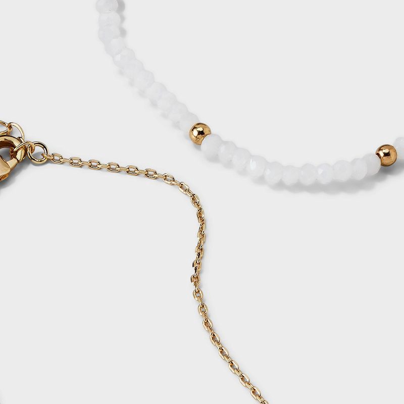 slide 4 of 4, 14K Gold Dipped Cubic Zirconia Beaded Stretch and Cross Chain Bracelet Set 2pc - Gold, 2 ct