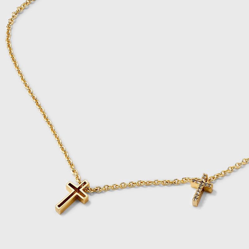 slide 4 of 4, 14K Gold Dipped Cubic Zirconia Double Cross Pendant Necklace - Gold, 1 ct