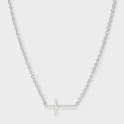Silver Plated Cross Necklace - A New Day™ Silver