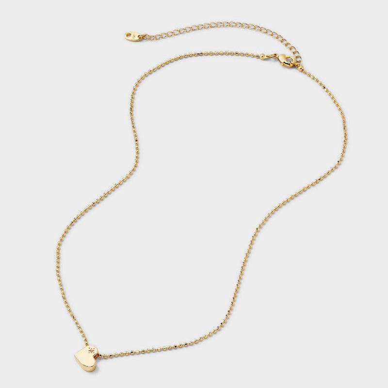 slide 2 of 4, 14K Gold Dipped Cubic Zirconia Heart Slider Pendant Necklace - Gold, 1 ct