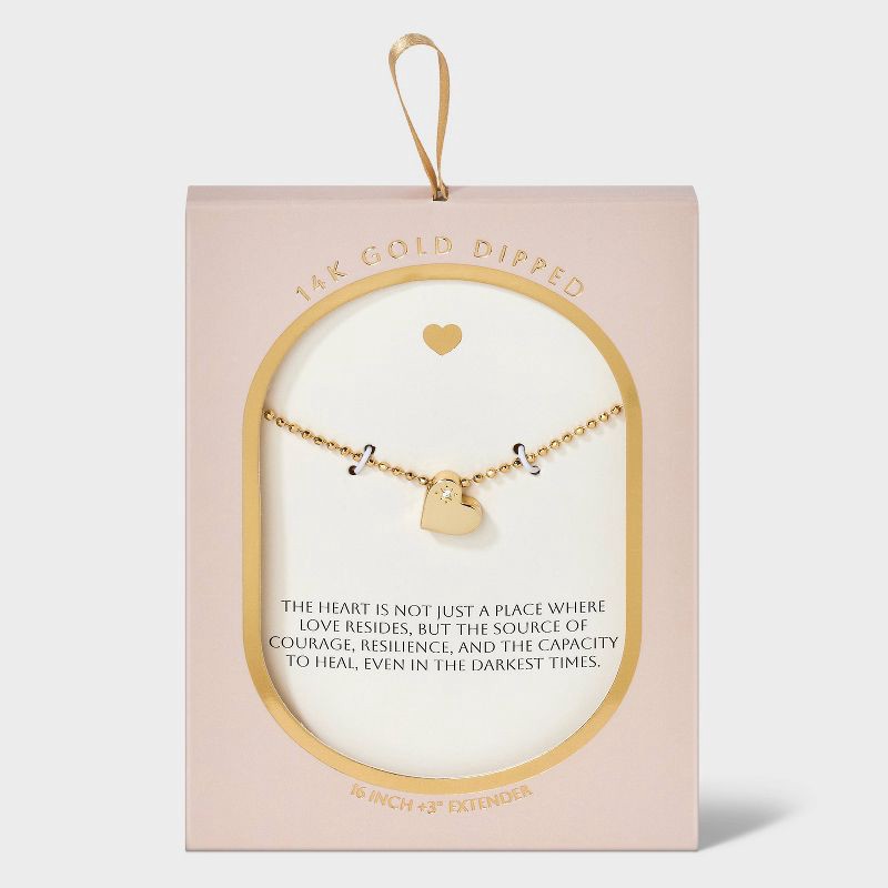 slide 3 of 4, 14K Gold Dipped Cubic Zirconia Heart Slider Pendant Necklace - Gold, 1 ct