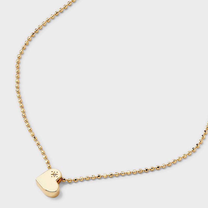 slide 4 of 4, 14K Gold Dipped Cubic Zirconia Heart Slider Pendant Necklace - Gold, 1 ct