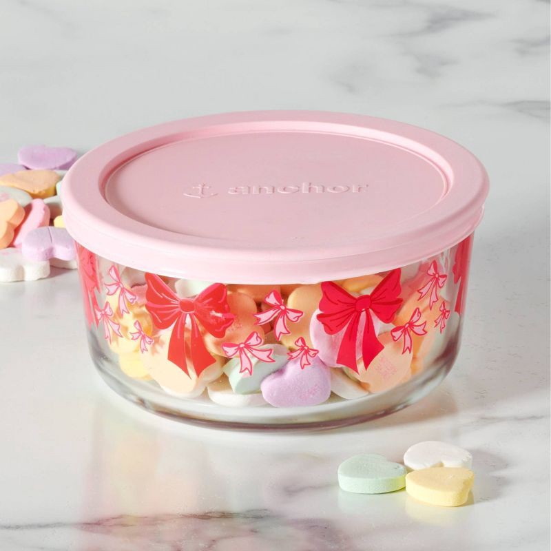 slide 2 of 4, Anchor 4c Glass Bows Food Storage Pink, 1 ct