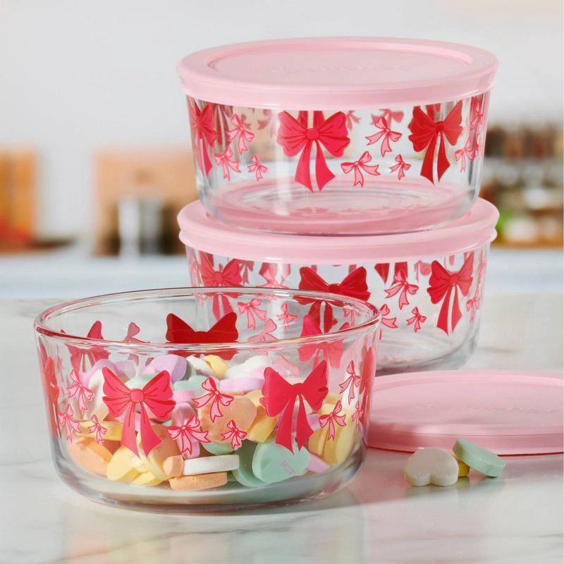 slide 4 of 4, Anchor 4c Glass Bows Food Storage Pink, 1 ct