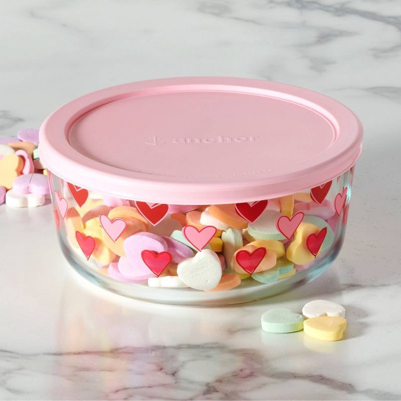slide 2 of 4, Anchor 7c Glass Hearts Food Storage Pink, 1 ct