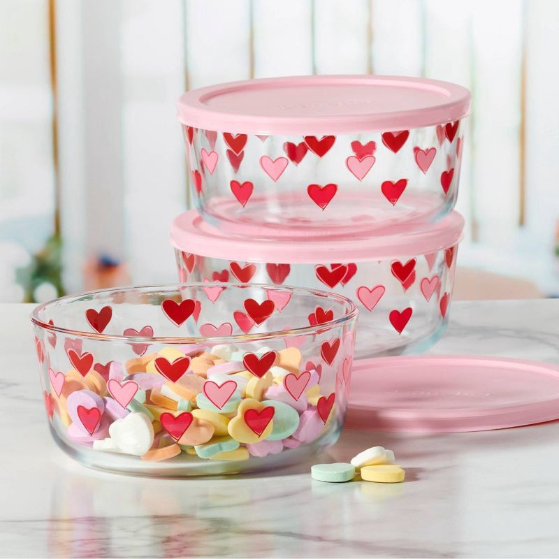 slide 4 of 4, Anchor 7c Glass Hearts Food Storage Pink, 1 ct