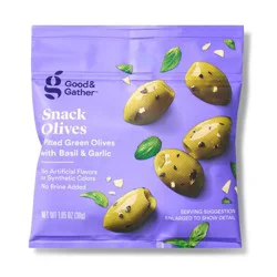 Snack Pitted Green Olives with Basil and Garlic - 1.05oz - Good & Gather™