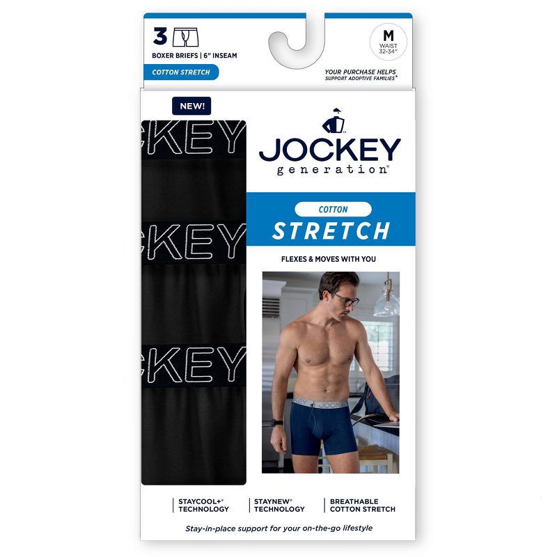 slide 4 of 4, Jockey Generation™ Men's Cotton Stretch 3pk Boxer Briefs - Black S, 3 ct