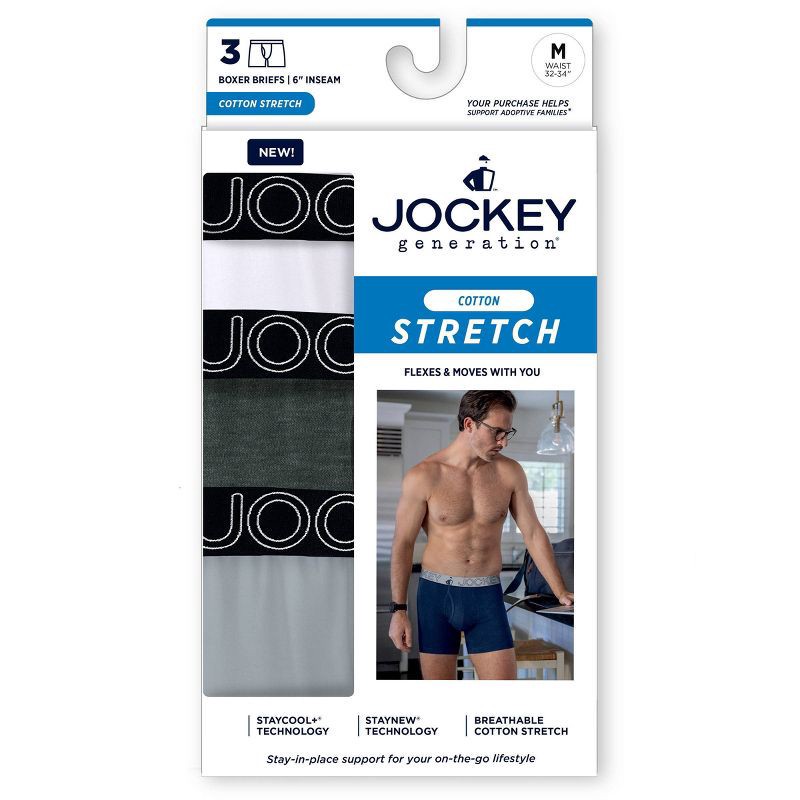 slide 4 of 4, Jockey Generation™ Men's Cotton Stretch 3pk Boxer Briefs - Gray/White S, 3 ct