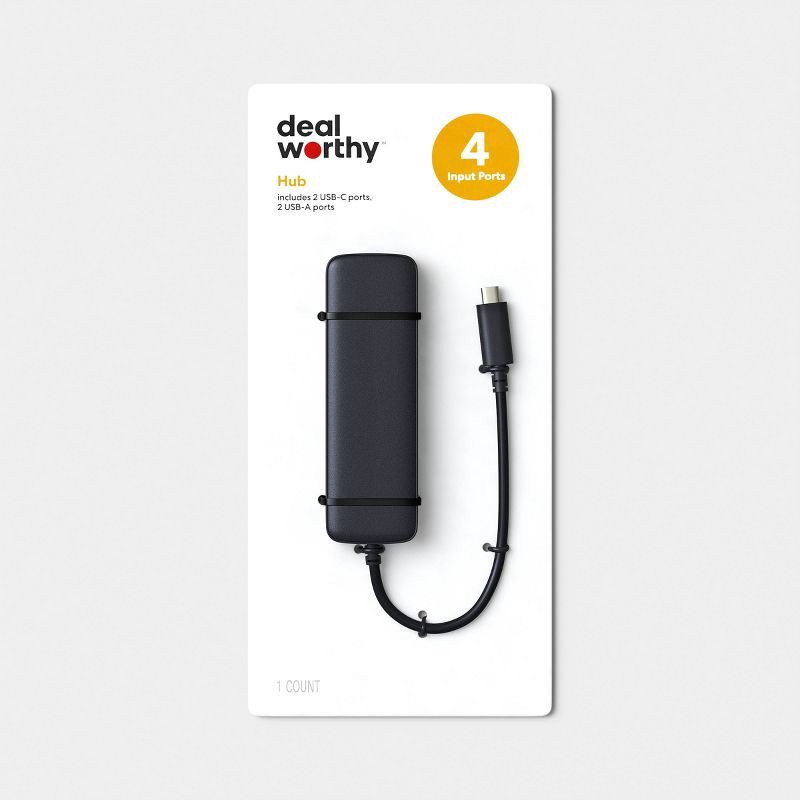 slide 1 of 3, USB-C 4-in-1 Hub with 2-USB-C and 2-USB-A Gen2 - dealworthy™, 1 ct