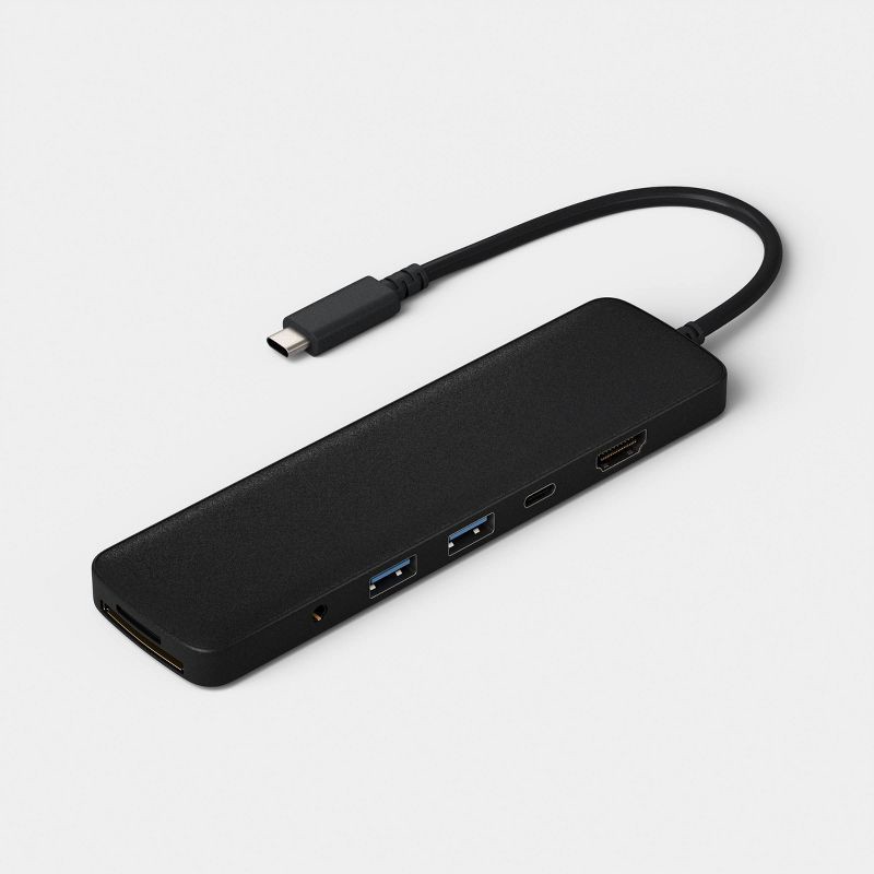 slide 2 of 3, USB-C 7-in-1 Hub with 1-4K HDMI 2-USB-A Gen 3 1-USB-C Aux SDTF Reader and Power Delivery - dealworthy™, 1 ct