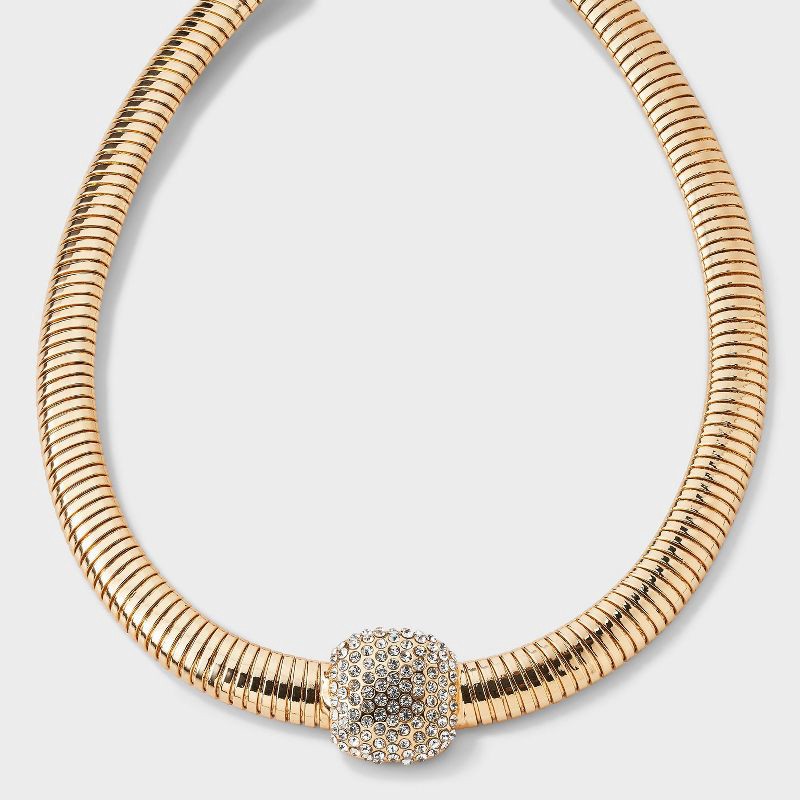 slide 1 of 4, 16" Omega Chain Necklace with Pave Center - A New Day™ Gold, 1 ct