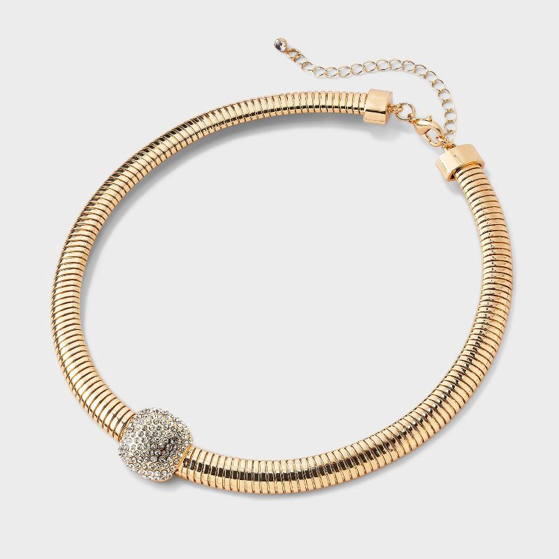 slide 3 of 4, 16" Omega Chain Necklace with Pave Center - A New Day™ Gold, 1 ct