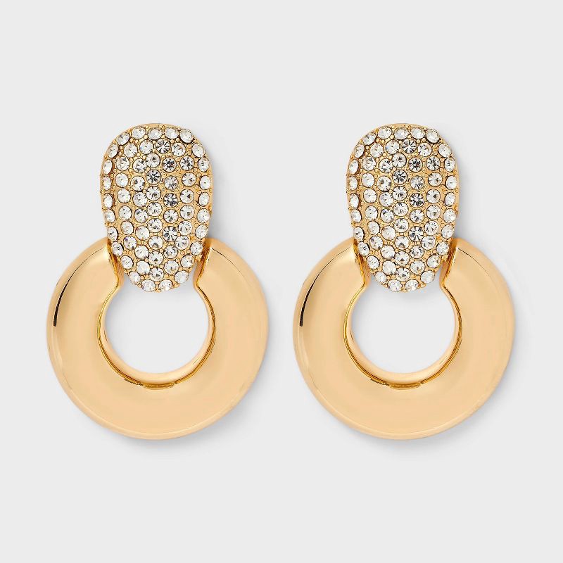 slide 1 of 3, Door Knocker Earrings with Pave Post - A New Day™ Gold, 1 ct