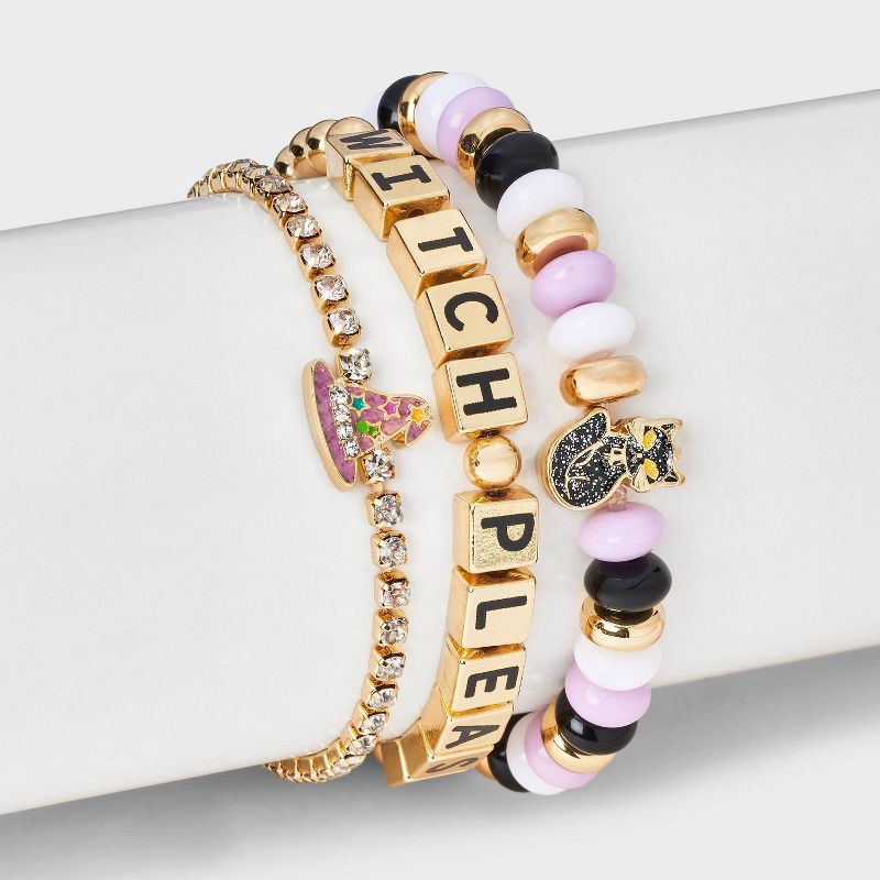 slide 3 of 4, SUGARFIX by BaubleBar Halloween Witch Please Bracelet Set - Gold/Black/Pink, 1 ct