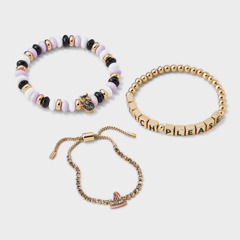 slide 4 of 4, SUGARFIX by BaubleBar Halloween Witch Please Bracelet Set - Gold/Black/Pink, 1 ct
