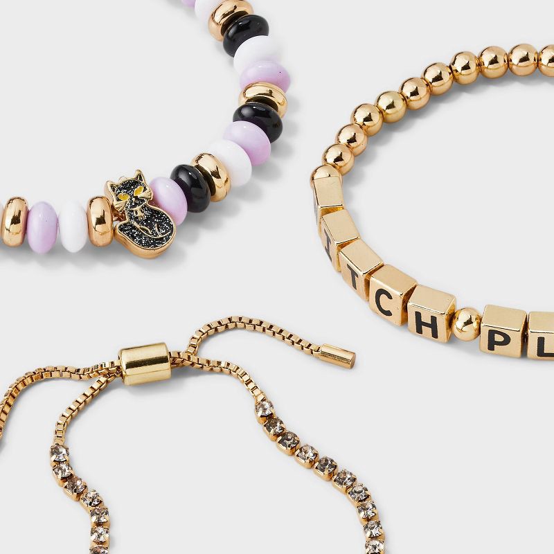 slide 2 of 4, SUGARFIX by BaubleBar Halloween Witch Please Bracelet Set - Gold/Black/Pink, 1 ct