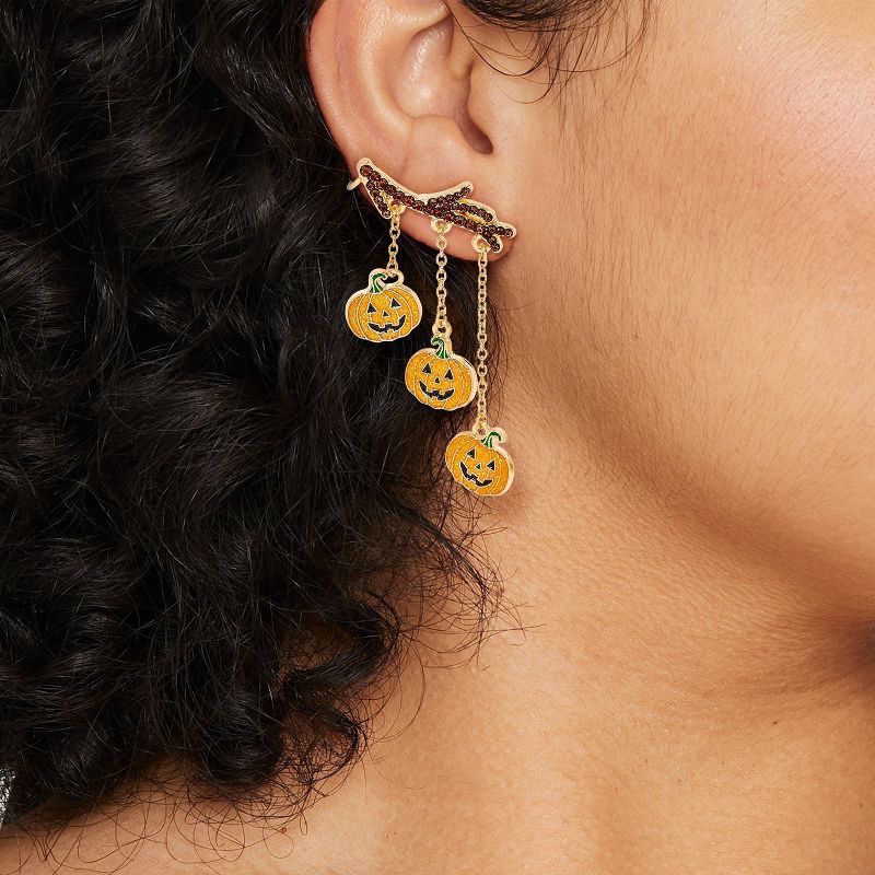 slide 3 of 3, SUGARFIX by BaubleBar Halloween Looking Gourd Earrings - Orange/Brown, 1 ct