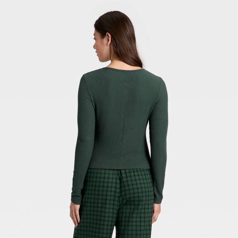 slide 2 of 3, Women's Cozy Ribbed Long Sleeve Henley Pullover - Auden™ Green XS, 1 ct