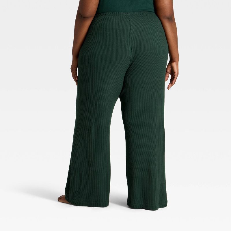 slide 2 of 3, Women's Cozy Ribbed Wide Leg Pants - Auden™ Green M, 1 ct