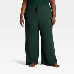 Women's Cozy Ribbed Wide Leg Pants - Auden™ Green M