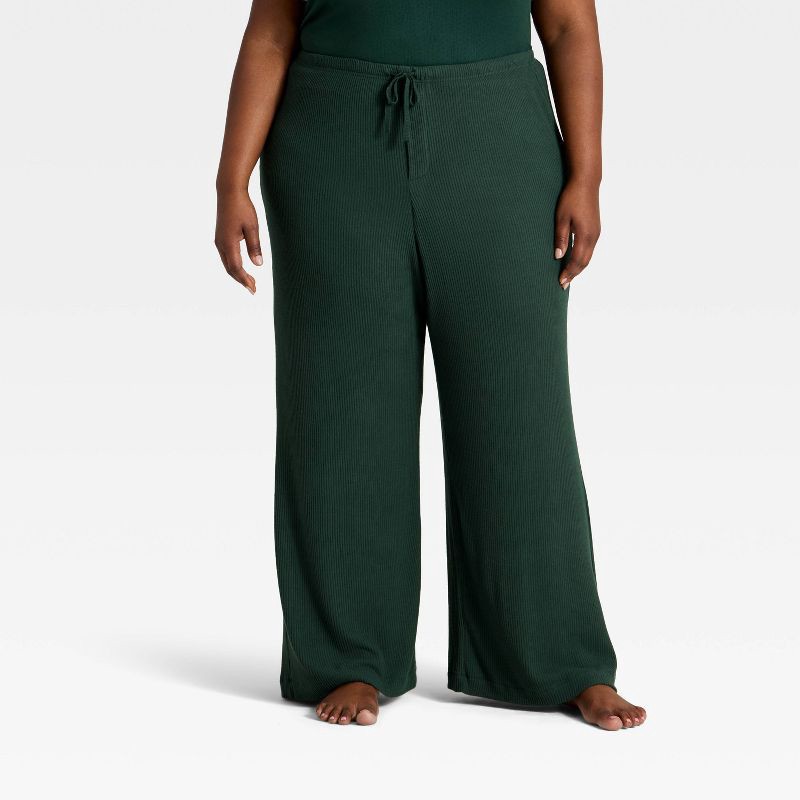 slide 1 of 3, Women's Cozy Ribbed Wide Leg Pants - Auden™ Green L, 1 ct