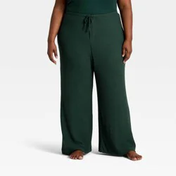 Women's Cozy Ribbed Wide Leg Pants - Auden™ Green XXL