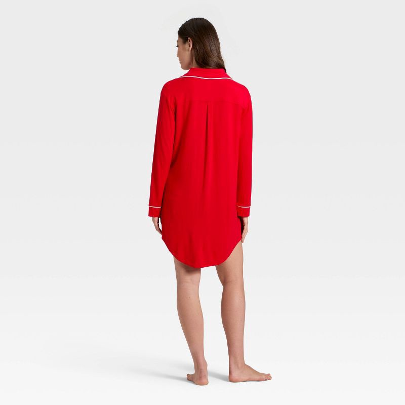 slide 2 of 3, Women's Cloud Knit Modal Notch Collar Long Sleeve Nightgown - Auden™ Red XXL, 1 ct