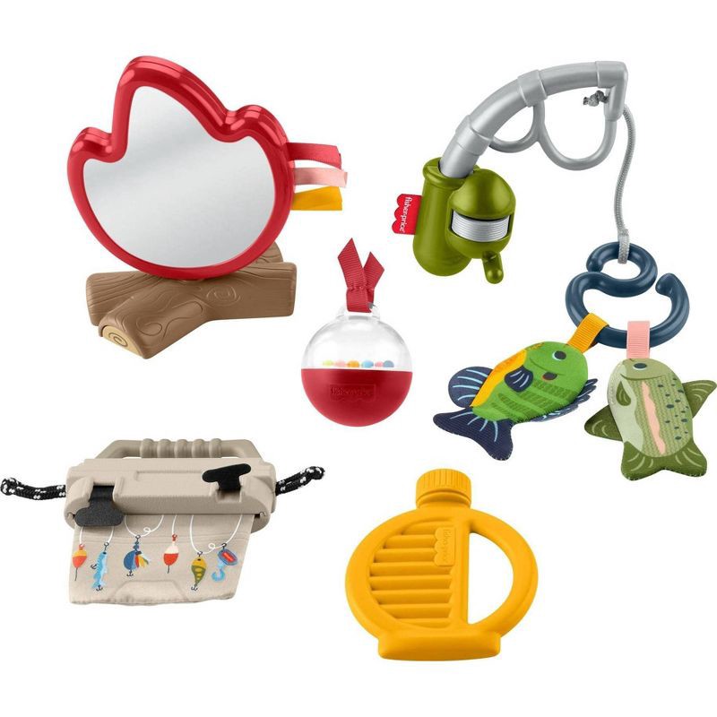 slide 2 of 9, Fisher-Price Mini Me Moments Camp & Crinkle Gift Set, Fishing & Hiking Baby Learning Activity Toys - 7pc, 7 ct