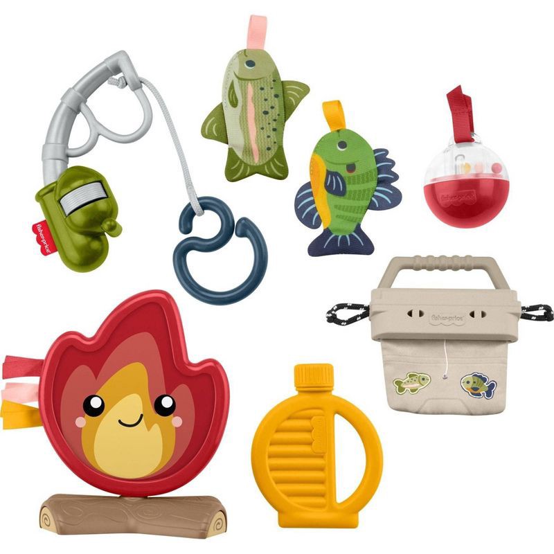 slide 1 of 9, Fisher-Price Mini Me Moments Camp & Crinkle Gift Set, Fishing & Hiking Baby Learning Activity Toys - 7pc, 7 ct