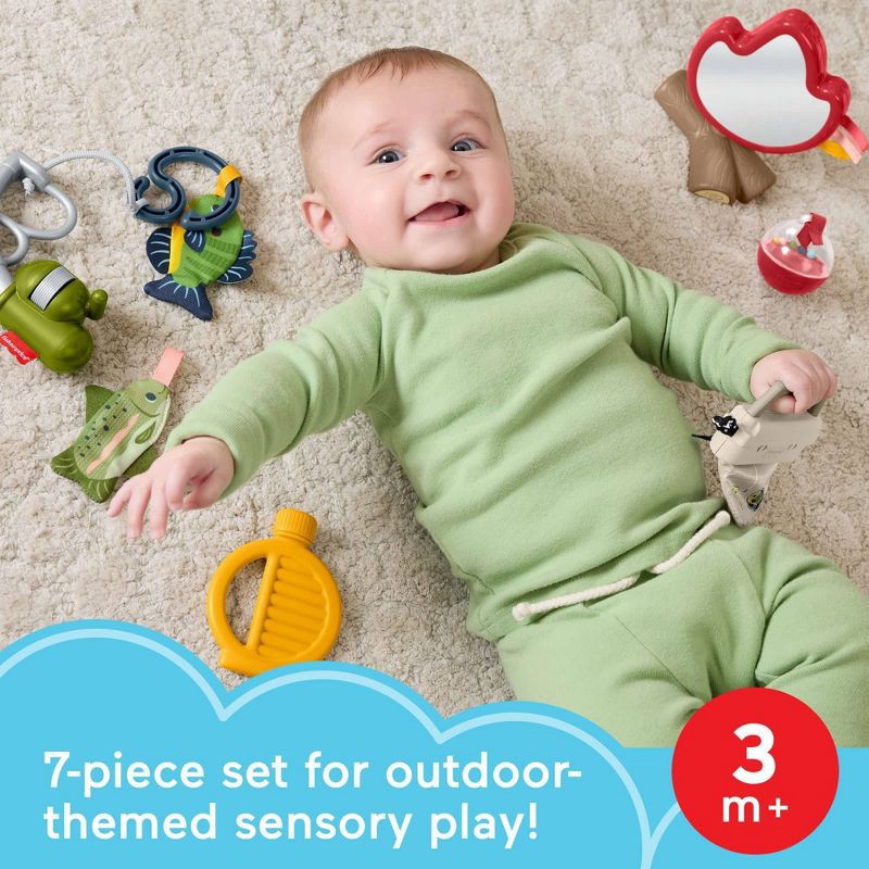 slide 6 of 9, Fisher-Price Mini Me Moments Camp & Crinkle Gift Set, Fishing & Hiking Baby Learning Activity Toys - 7pc, 7 ct