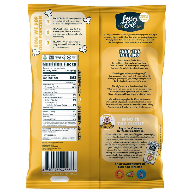 slide 2 of 4, LesserEvil Organic Popcorn Multipack Snacks Himalayan Gold - 3.68oz/8pk, 3.68 oz, 8 ct