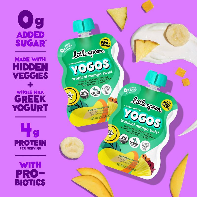 slide 2 of 6, Little Spoon YoGos Mango Organic Whole Milk Yogurt Kids' Yogurt Pouches - 3.5oz, 3.5 oz