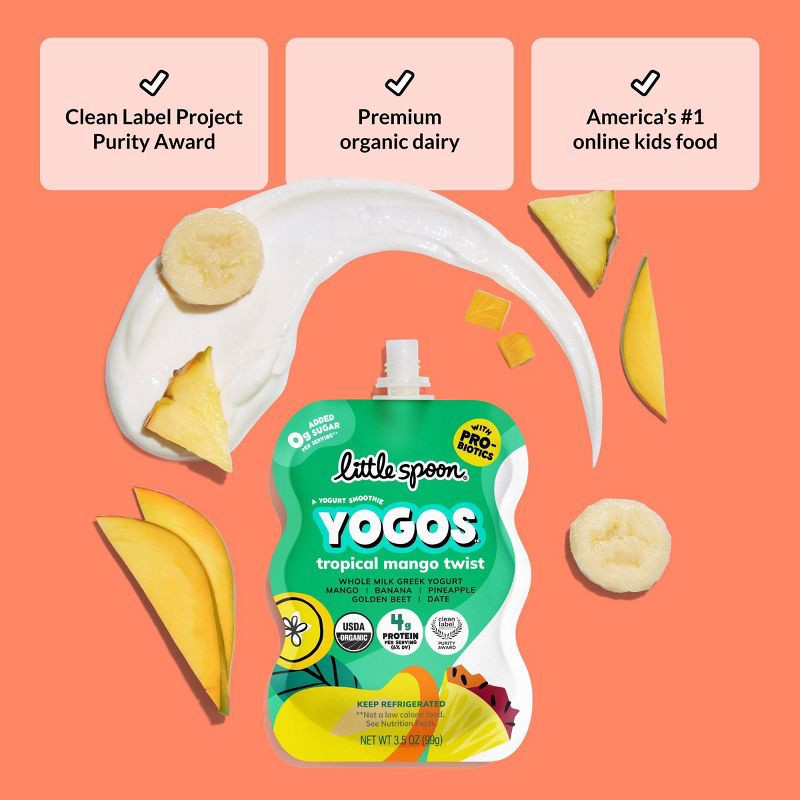 slide 6 of 6, Little Spoon YoGos Mango Organic Whole Milk Yogurt Kids' Yogurt Pouches - 3.5oz, 3.5 oz