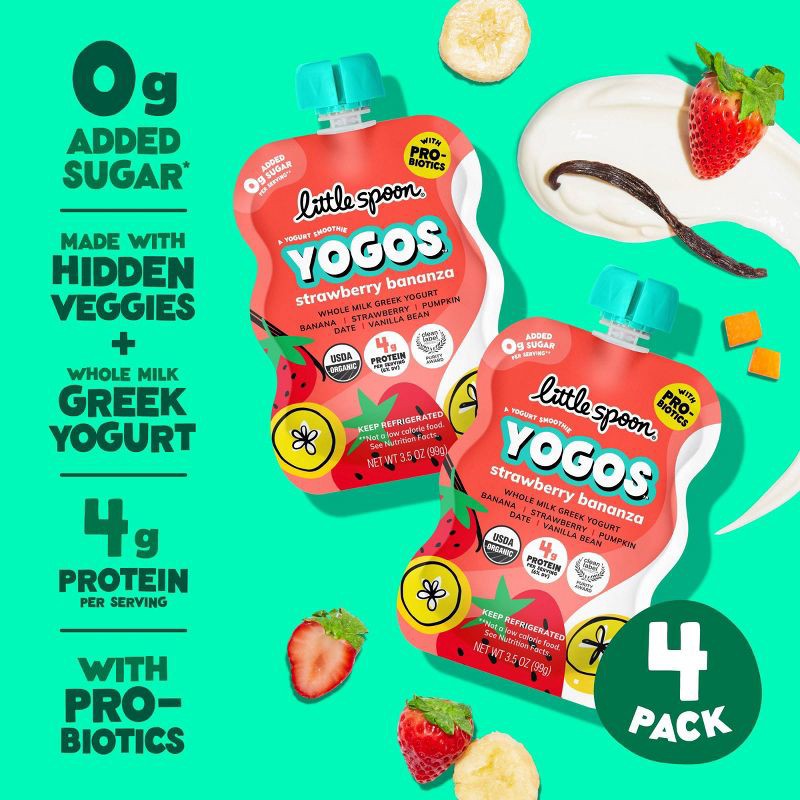 slide 2 of 7, Little Spoon YoGos Strawberry Banana Organic Whole Milk Kids' Greek Yogurt Pouches – 14oz/4ct, 4 ct; 14 oz