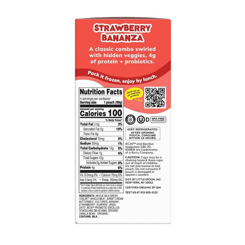 slide 3 of 7, Little Spoon YoGos Strawberry Banana Organic Whole Milk Kids' Greek Yogurt Pouches – 14oz/4ct, 4 ct; 14 oz