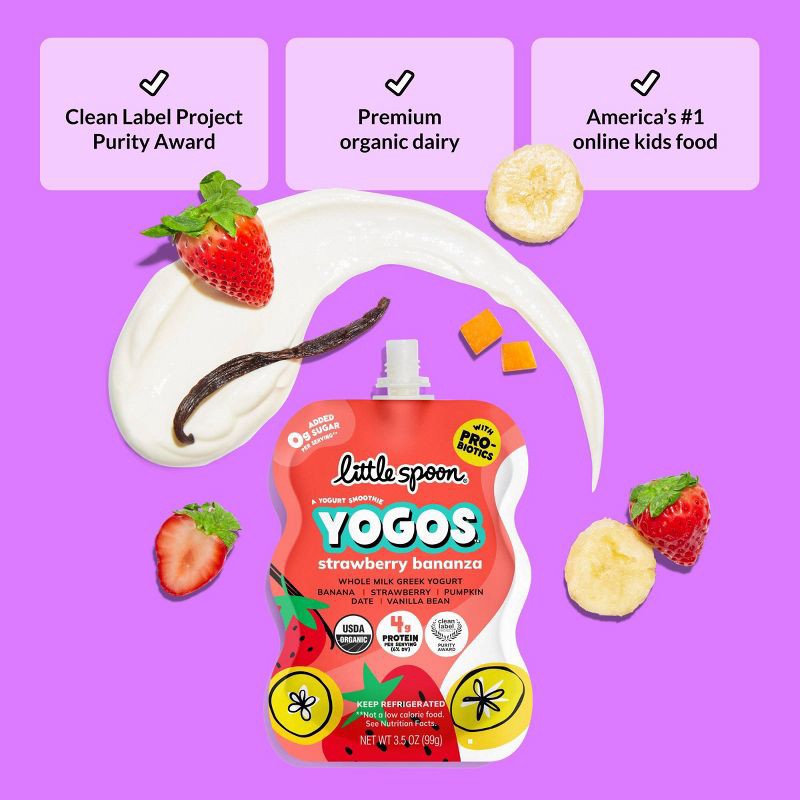 slide 6 of 7, Little Spoon YoGos Strawberry Banana Organic Whole Milk Kids' Greek Yogurt Pouches – 14oz/4ct, 4 ct; 14 oz