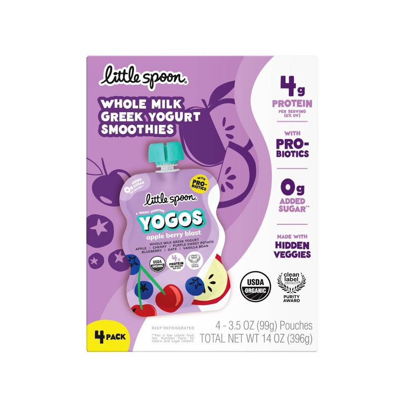 slide 7 of 7, Little Spoon YoGos Apple Berry Organic Whole Milk Kids' Greek Yogurt Pouches – 14oz/4ct, 4 ct; 14 oz