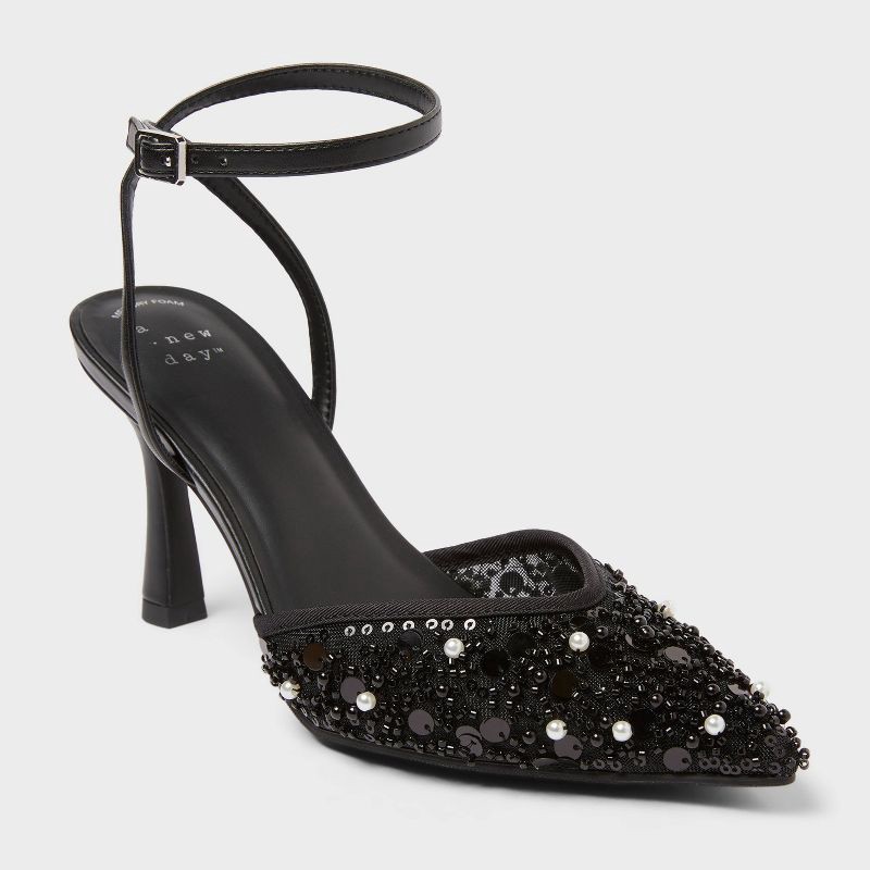 slide 1 of 3, Women's Ruth Heels with Memory Foam Insole - A New Day™ Black 9.5, 1 ct