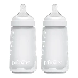 Dr. Brown's Silicone Baby Bottles - Clear - 9 fl oz/2pk: Level 2 Medium Flow, BPA-Free