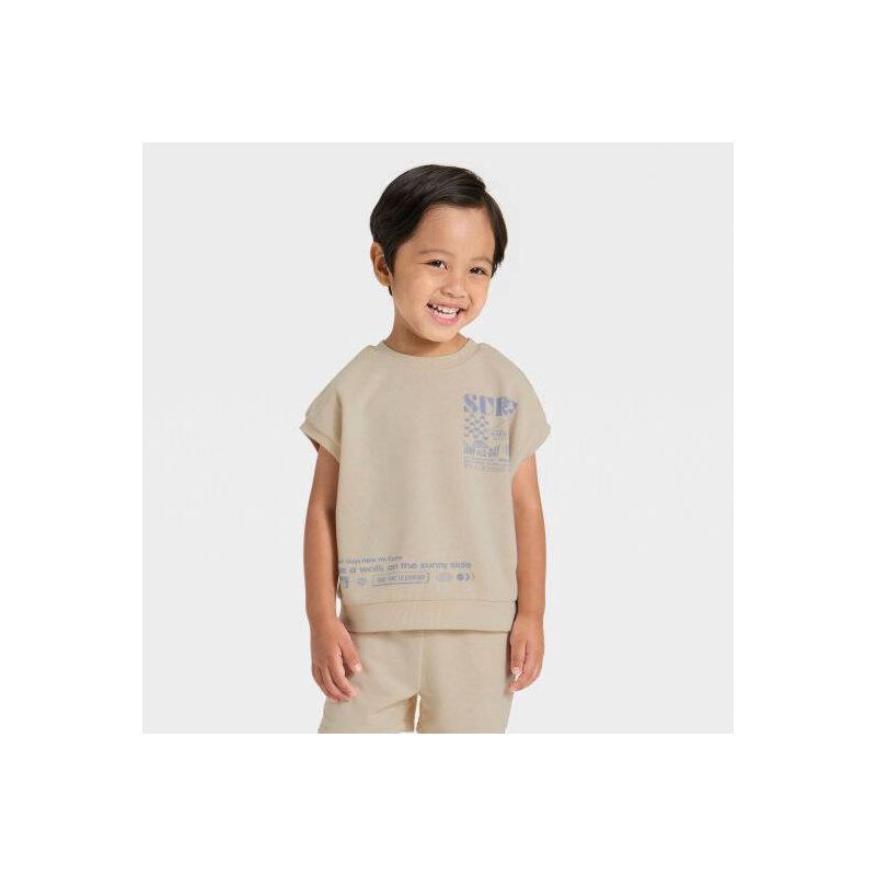 slide 3 of 4, Grayson Mini Toddler Boys' French Terry Shirt and Shorts Set - Tan 5T, 1 ct