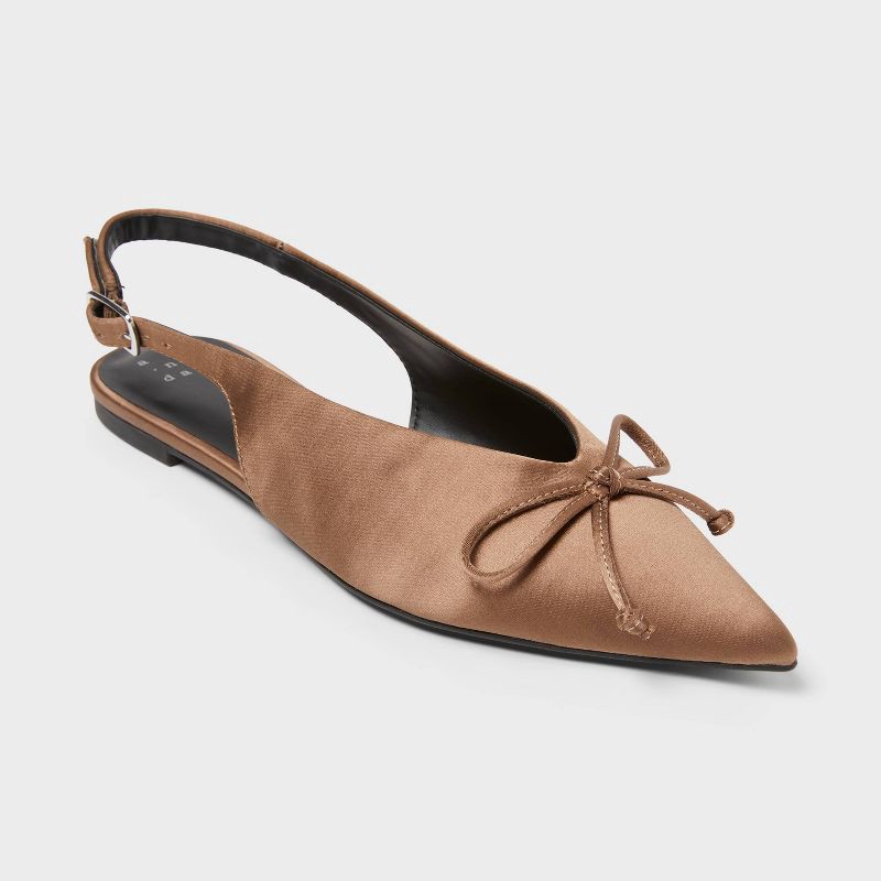 slide 1 of 3, Women's Camille Satin Slingback Bow Flats - A New Day™ Taupe 8.5, 1 ct