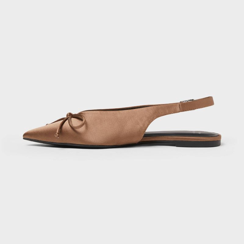 slide 2 of 3, Women's Camille Satin Slingback Bow Flats - A New Day™ Taupe 9, 1 ct