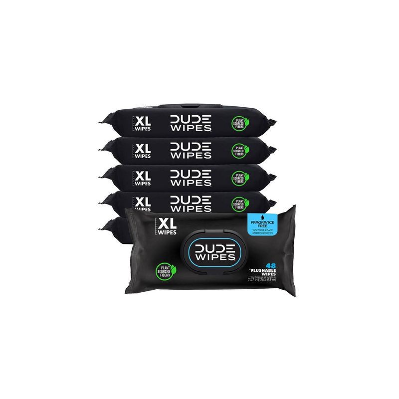 slide 1 of 6, Dude Wipes Fragrance Free Flushable Personal Wipes - 48ct/6pk, 48 ct, 6 ct