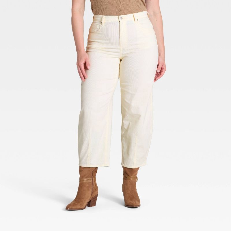 slide 4 of 5, Women's High-Rise Corduroy Barrel Jeans - Universal Thread™ Cream 2, 1 ct