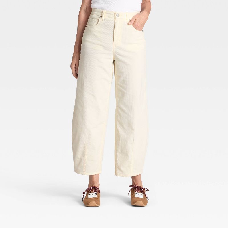 slide 1 of 5, Women's High-Rise Corduroy Barrel Jeans - Universal Thread™ Cream 16, 1 ct
