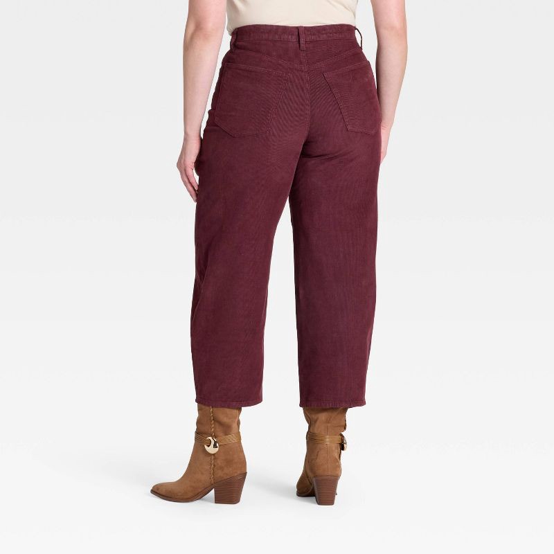 slide 5 of 5, Women's High-Rise Corduroy Barrel Jeans - Universal Thread™ Burgundy 4, 1 ct