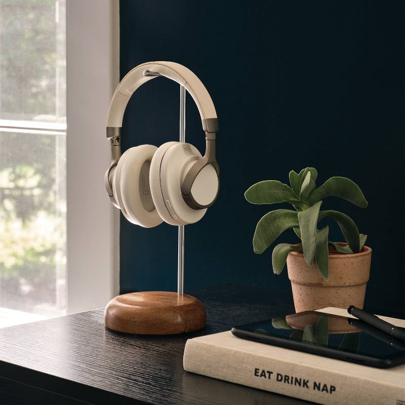 slide 2 of 3, Sleek Wood and Metal Headphone Stand with Wooden Base - Threshold™, 1 ct
