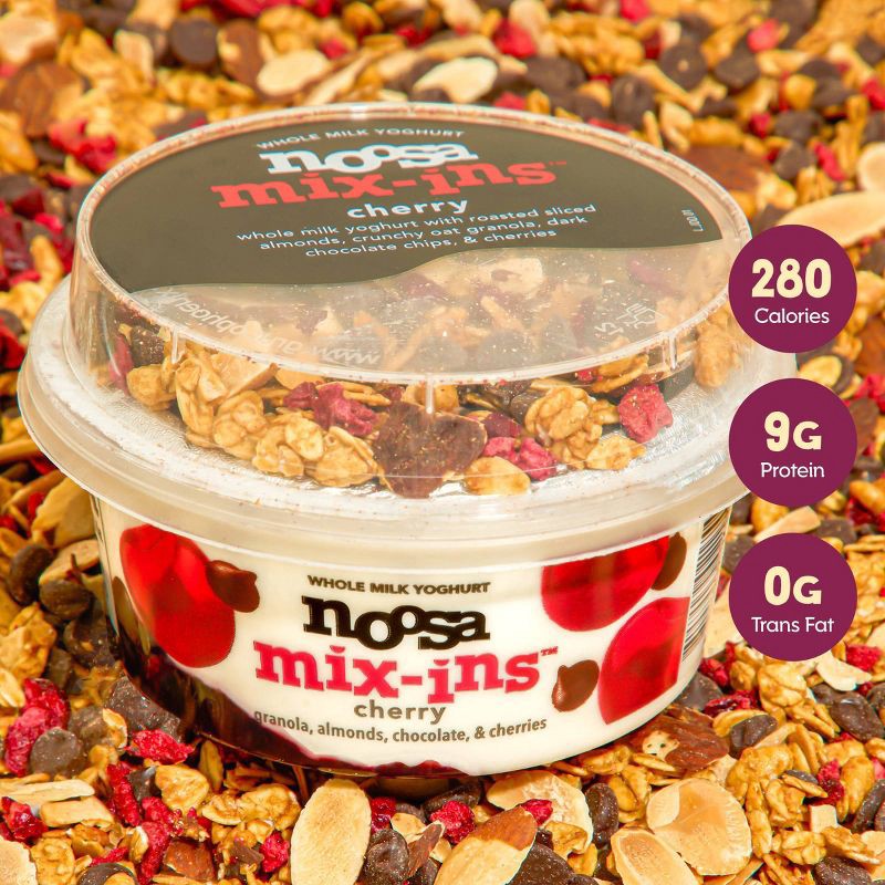 slide 4 of 8, noosa Black Cherry Mix-ins Aussie Style Yogurt - 9g Protein 5.8oz, 9 gram, 5.8 oz